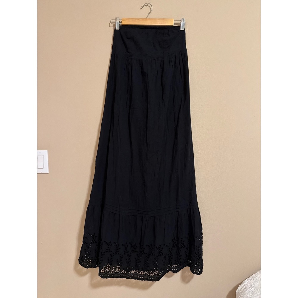Old Navy Black Eyelet Lace Maxi Dress Strapless Smocked Back Petite Small